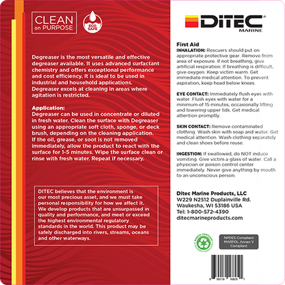 DEGREASER - Nontoxic Fumes Ideal for Close Quarters and Bilges