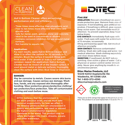 HULL & BOTTOM CLEANER - Organic Acid Replacement, Removes Rust, Scales, Barnacles and Stains, 1 Gallon