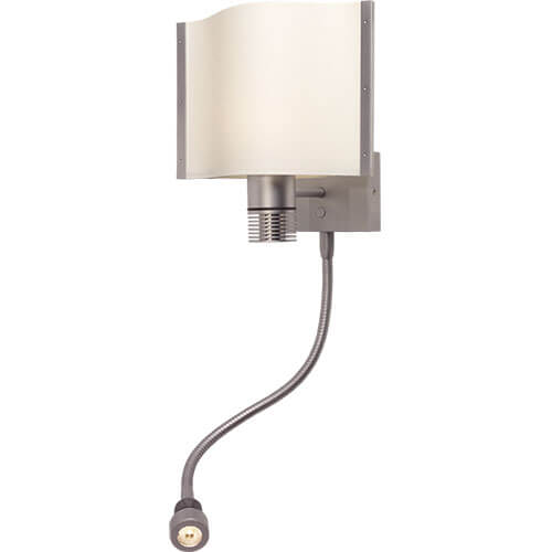 Rostock-Flex LED Wall/Reading Light, Matte Chrome, White Shade, Built-in Dimmer, 10-30VDC, Warm White