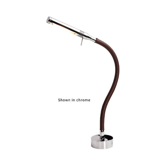 Rugen Table-Mount Reading Light, Matte Chrome w/Brown Leather, w/Switch & Dimmer, WW/Red, 500MM