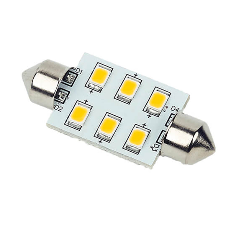 SV8.5 Festoon LED Bulb, 37mm, 10-30VDC, 6 x LED, Warm, Bulk Pkg