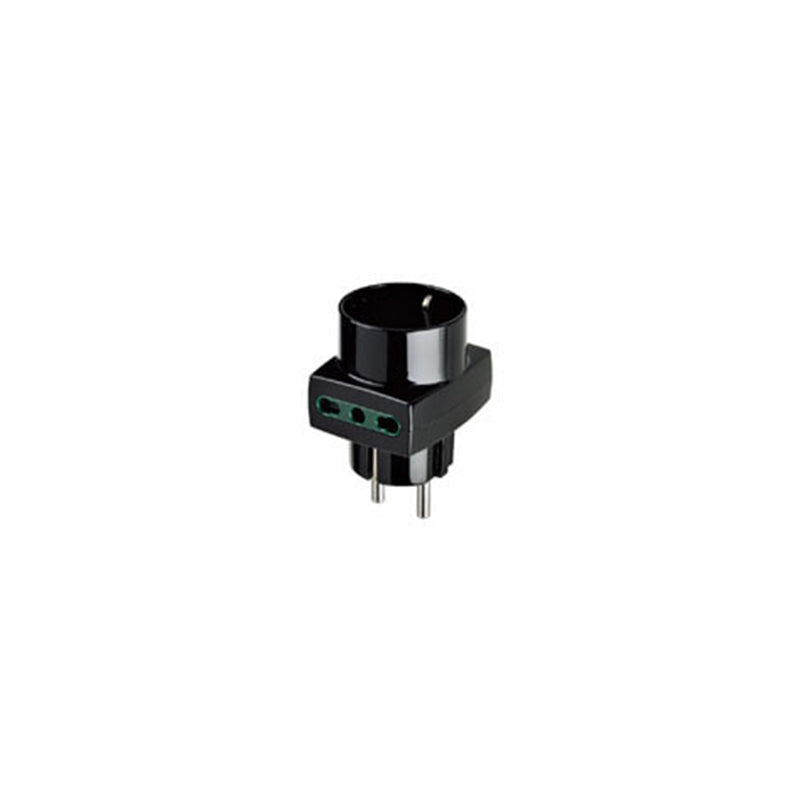 Adapter: German/French Plug to Italian Standard Sockets, P17/11 and P30, 1500W Max, Black, Sicury