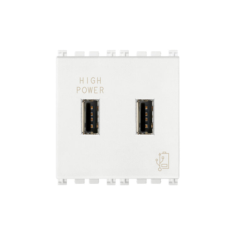 Arke USB Duplex Charging Outlet, 5V/2.1A 2 Module, White