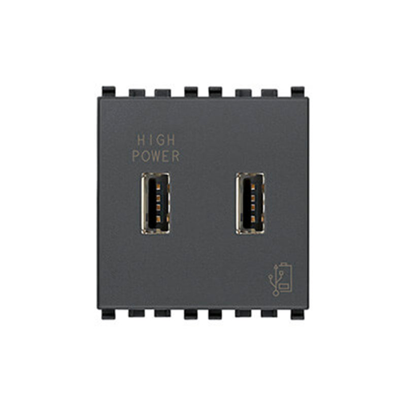 Eikon 2 X USB High Power Charge Port for Tablets, 120-230V-5V/2.1A, 2 Module, Grey