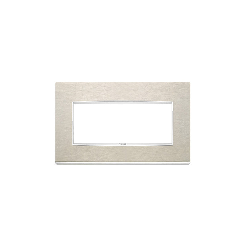 Eikon-Chrome Square Cover Plate, Brushed S.S. Chrome Inner Frame, Stainless Steel, 5 Module