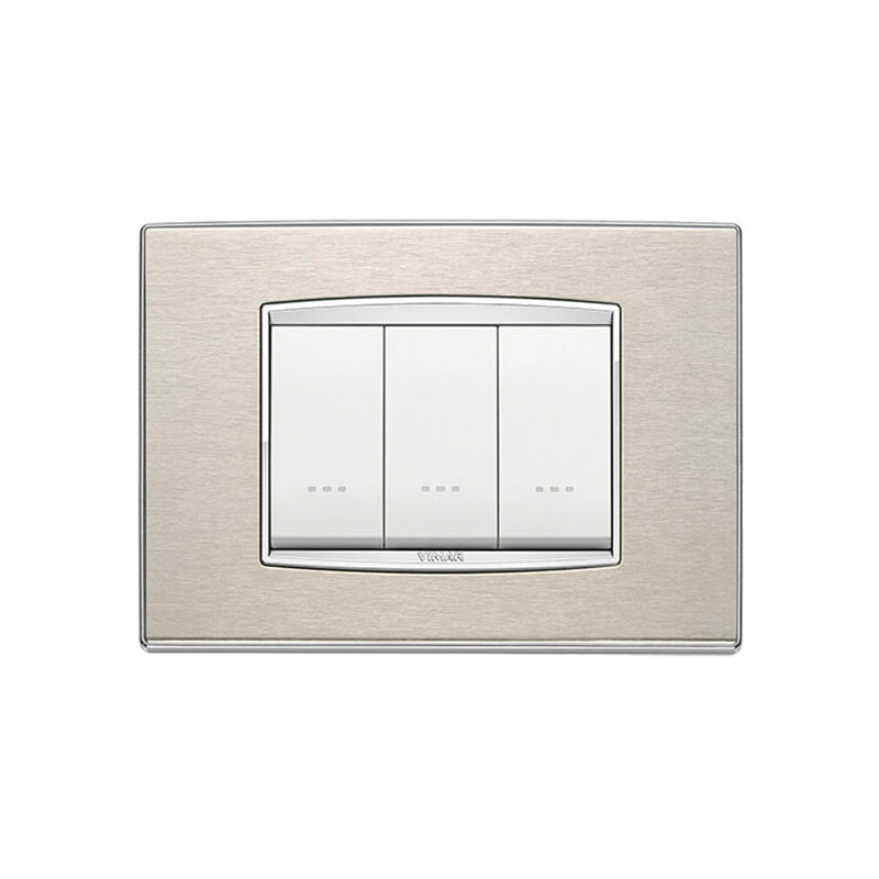 Eikon-Chrome Square Cover Plate, Brushed S.S. Chrome Inner Frame, Die-Cast Metal, 3 Module