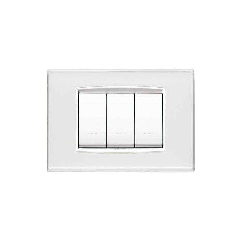 Eikon Square Cover Plate, Ice Technopolymer, White Inner Frame, 3 Module