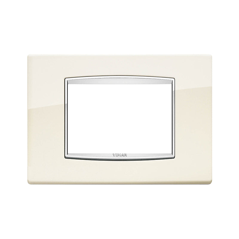 Eikon Square Cover Plate, Bright Antique White Die-cast Metal, 3 Modules