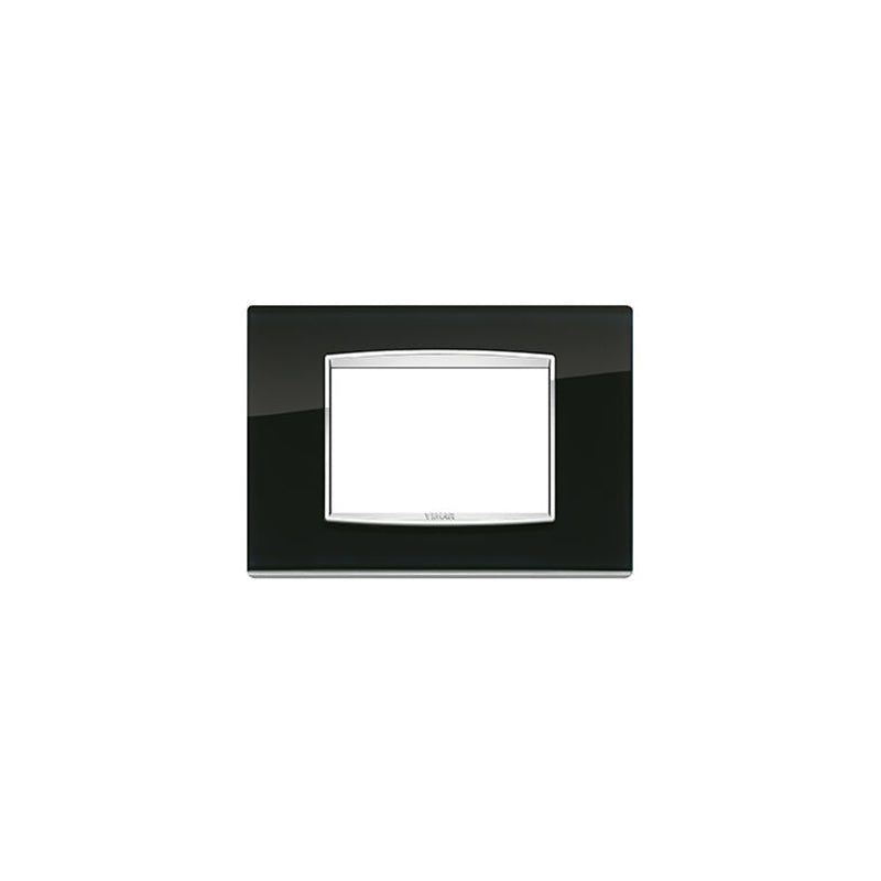 Eikon Square Cover Plate, Black Ice, Glass, 3 Mod