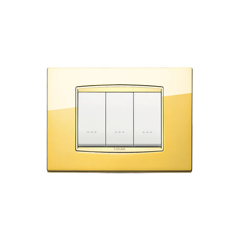 Eikon-Chrome Square Cover Plate, Polished Gold Die-Cast Metal, 3 Module