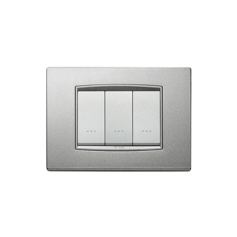 Eikon-Chrome Square Cover Plate, Matte Silver Next Inner Frame, Die-Cast Metal, 3 Module