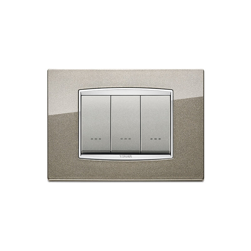 Eikon-Chrome Square Cover Plate, Bright Titanium Chrome Inner Frame, Die-Cast Metal, 3 Module