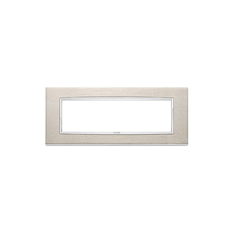 Eikon-Chrome Square Cover Plate, Brushed S.S. 91 Die-Cast Metal, 7 Modules