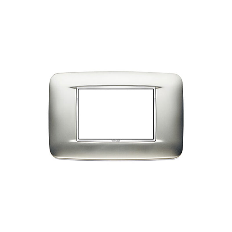 Eikon-Chrome Round Cover Plate, Galvanized Satin Chrome, Die-Cast Metal, 3 Module