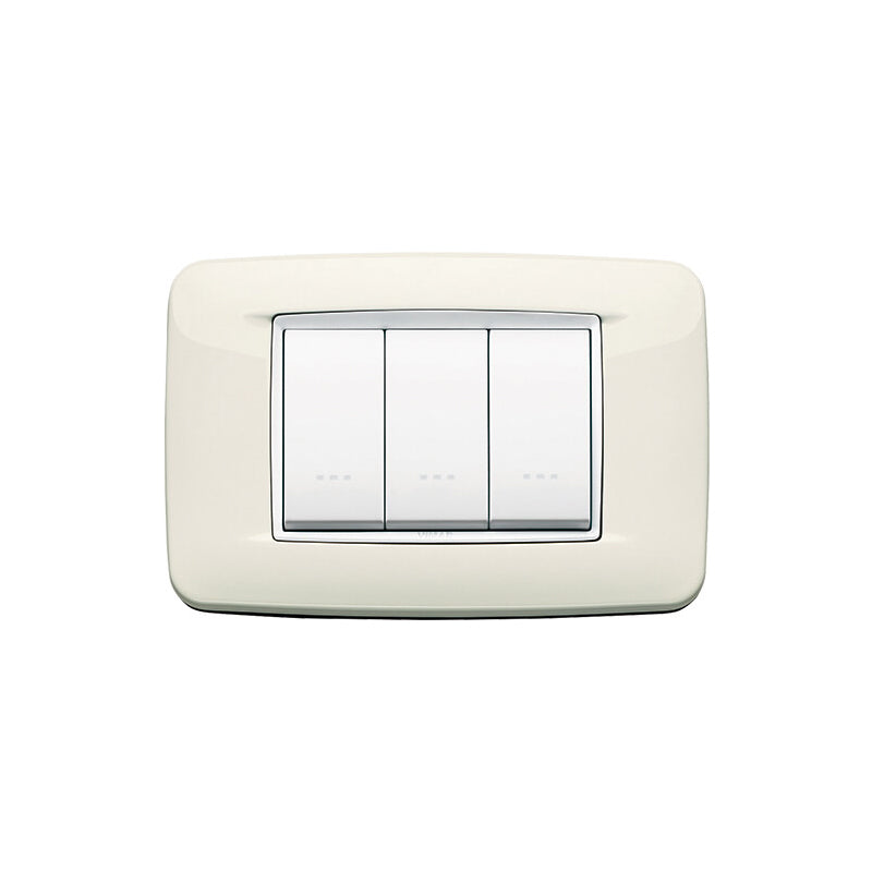 Eikon-Total Look Round Cover Plate, Arctic White White Inner Frame, Die-Cast Metal, 3 Module