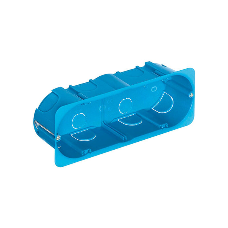 Mounting Box: 6 Module Flush-Mount, Round, Blue, Includes Screws