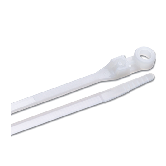 Cable Tie, 8", White, 25ea. w/Screw Hole