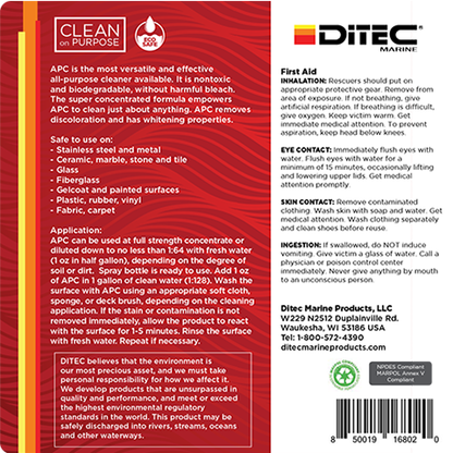APC (ALL-PURPOSE CLEANER)- Multi-Surface Cleaner, Cleans Glass, Steel, Tile and Gelcoat