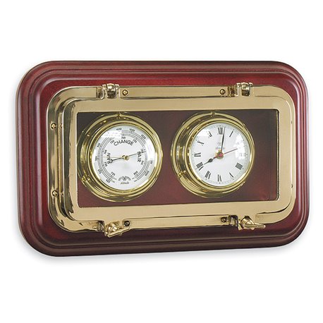 Opening porthole with barometer and clock